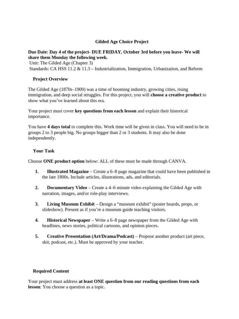 ? Gilded Age Choice Project | PDF