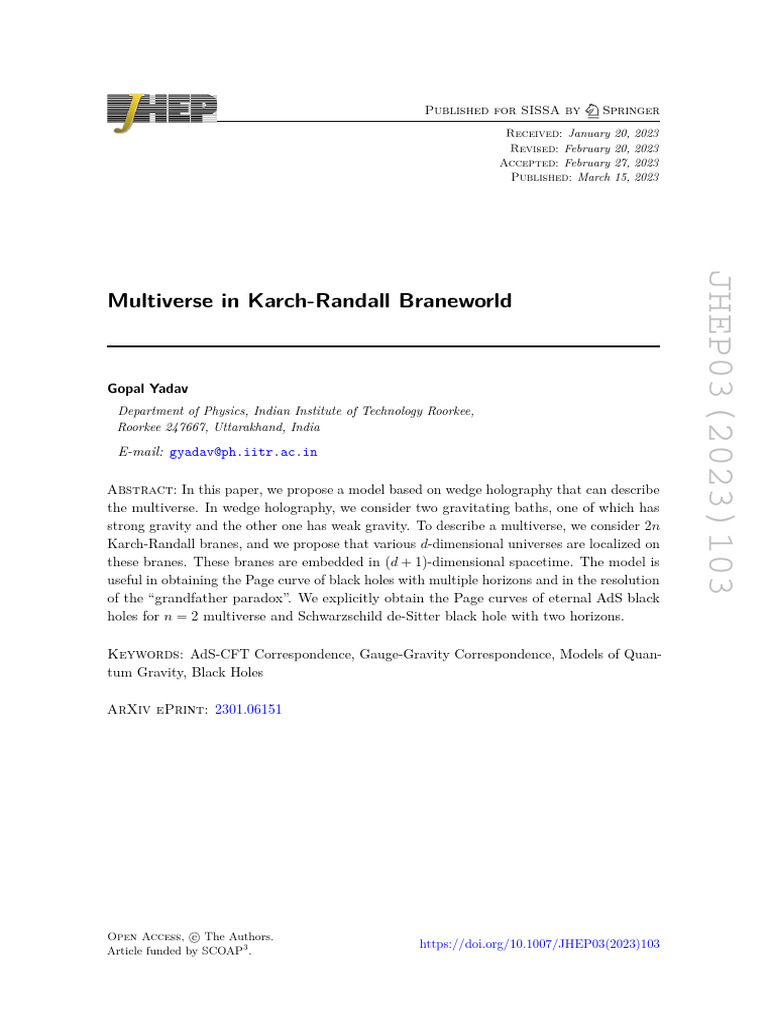 Research Paper - Multiverse in Karch-Randall Braneworld | PDF ...