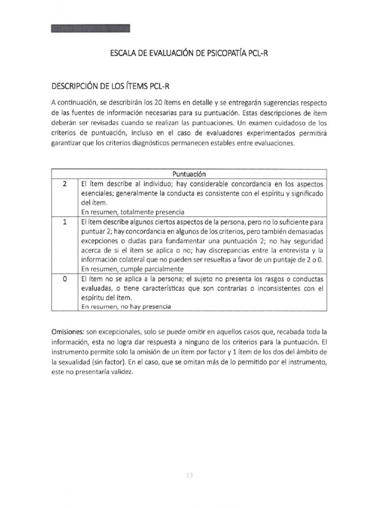 Descripcion Items PCL-R | PDF | Violación | Las emociones