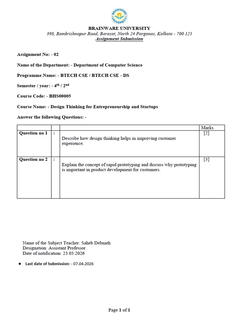 Assignment 2 (Without CO) BHS00005 | PDF
