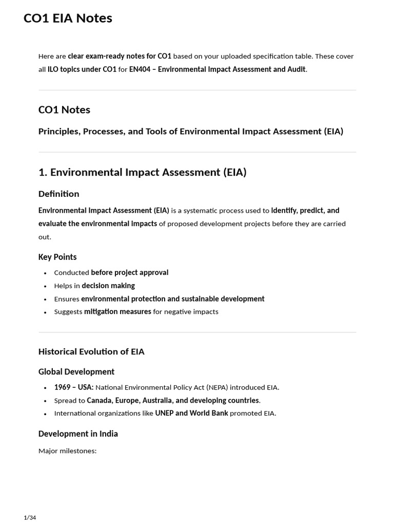CO1 EIA Notes | PDF | Environmental Impact Assessment | Geographic ...