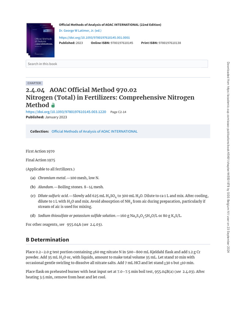 AOAC Official Method 970.02 Nitrogen (Total) in Fertilizers ...