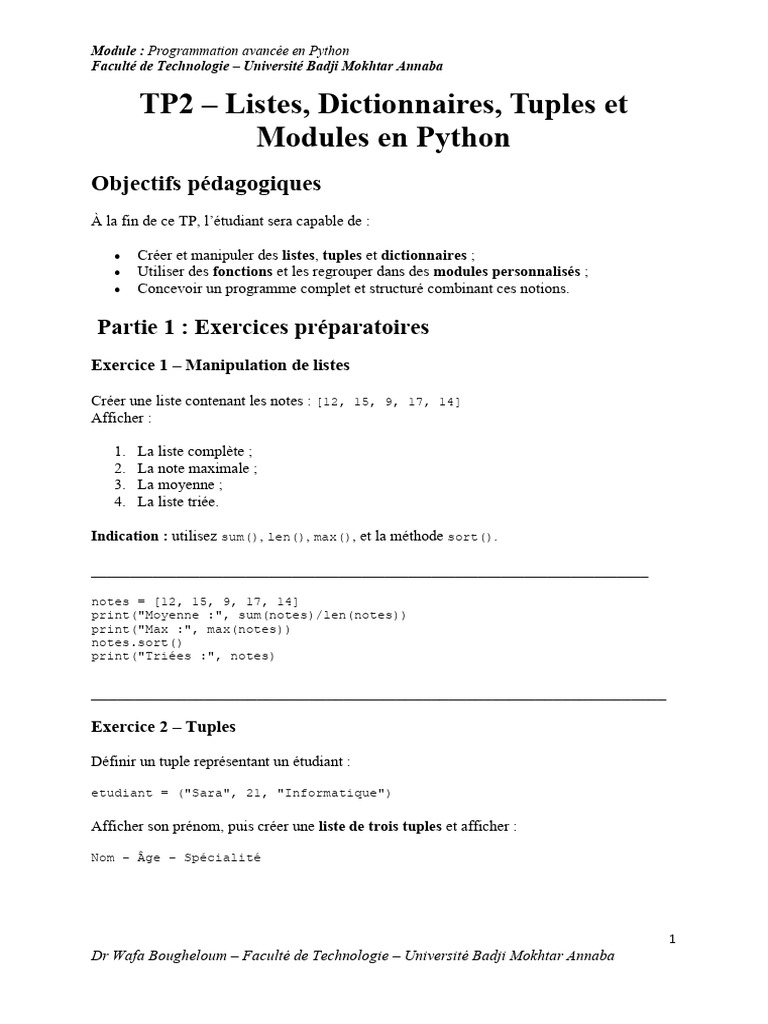 TP2 Python - Version Etudiant | PDF | Python (Langage de programmation ...