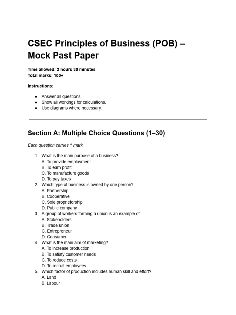 CSEC PB - Mock Past Paper | PDF | Recruitment | Expense