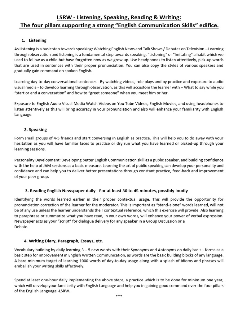 LSRW Listening Speaking Reading Writing | PDF | English Language ...