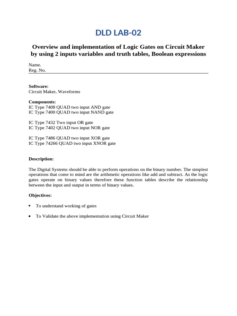DLD Lab 2 | PDF | Logic Gate | Electronic Design