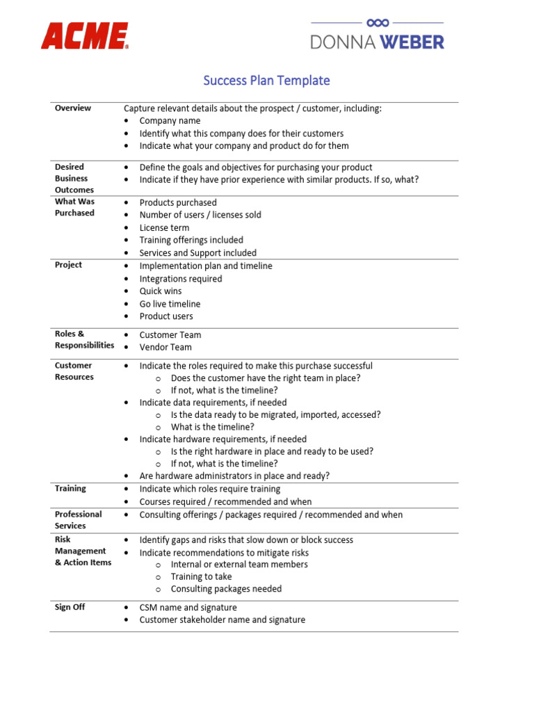 Success Plan Template | PDF