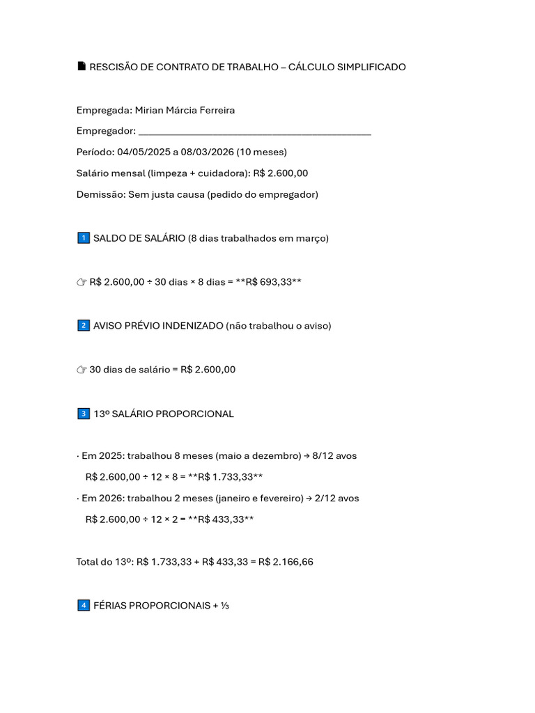 Cálculo de Rescisão de Contrato de Trabalho | PDF