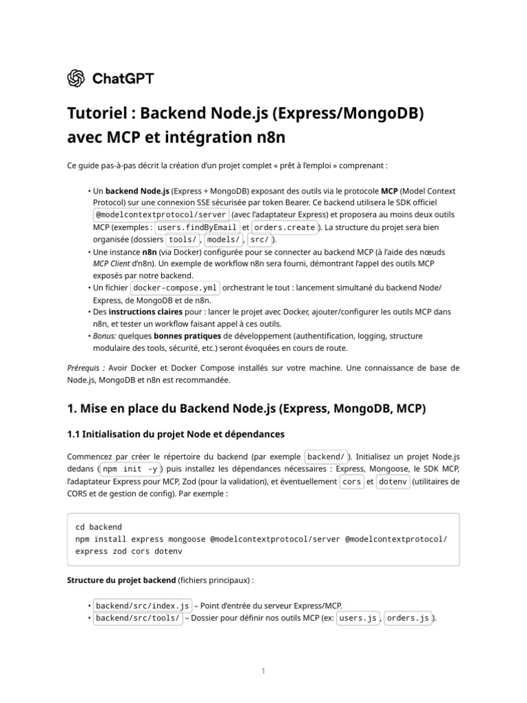 Tutoriel - Backend Node - Js (Express - MongoDB) Avec MCP Et ...