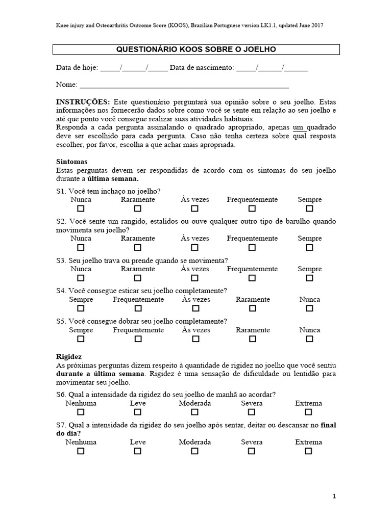 KOOS - Knee Injury and Osteoarthritis Outcome Score | PDF