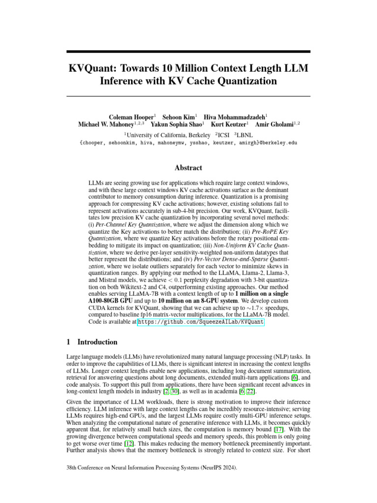 NeurIPS 2024 Kvquant Towards 10 Million Context Length LLM Inference ...