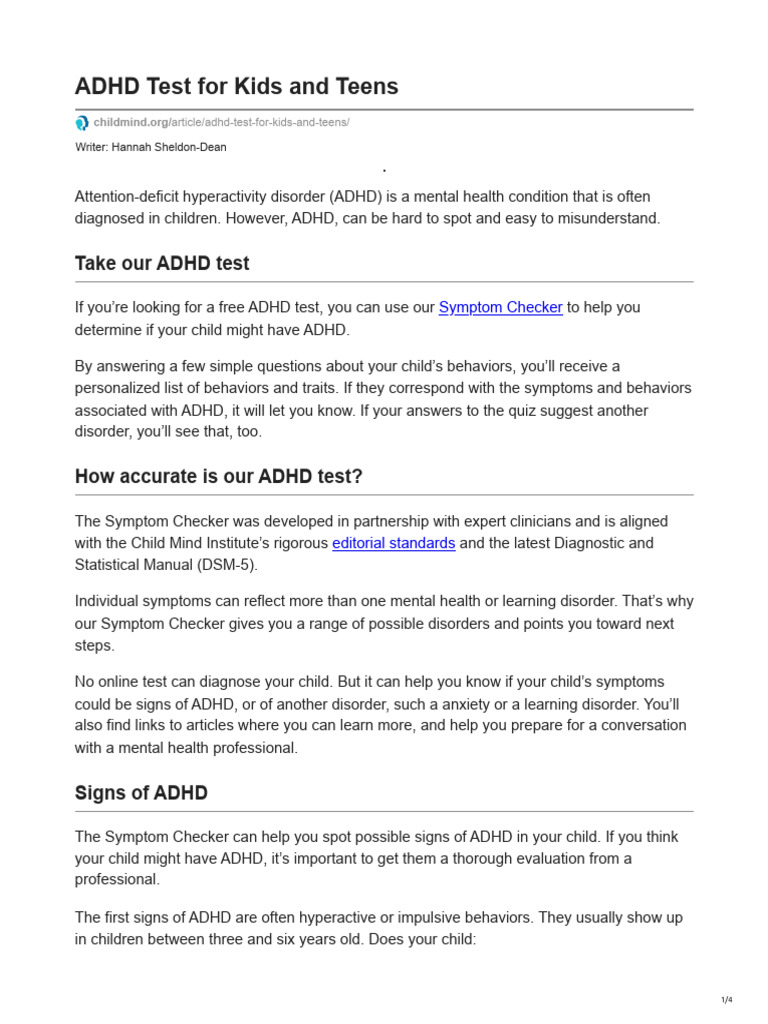 ADHD Test For Kids and Teens | PDF