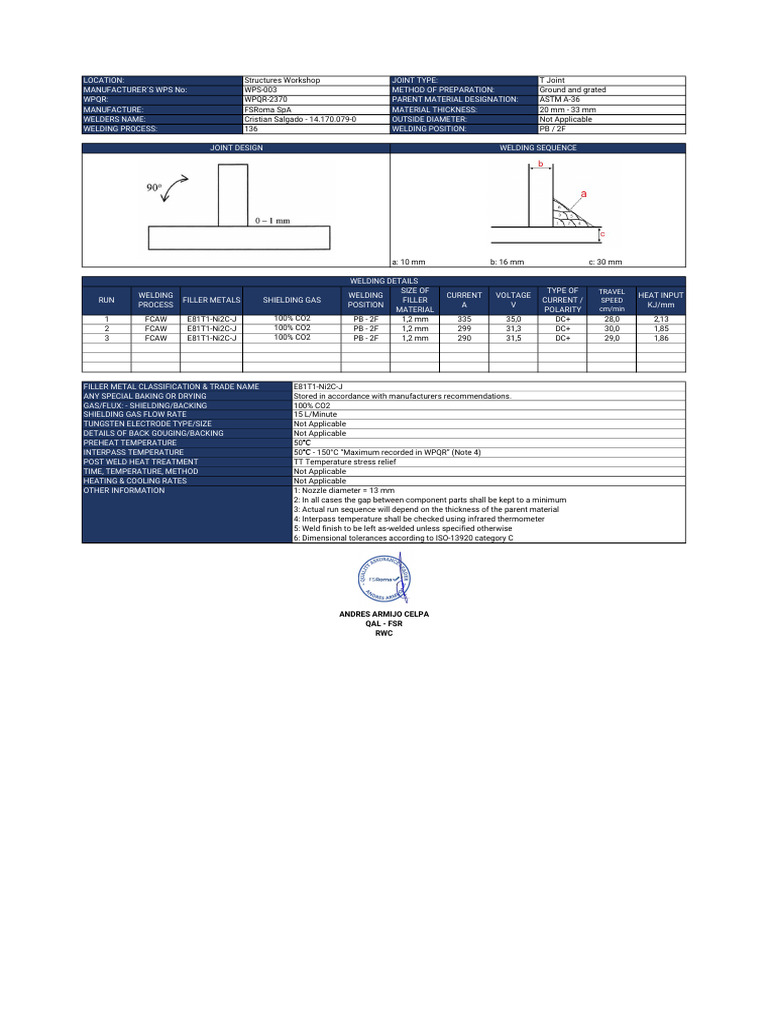 Wps-003 Base Swing - Fillet 10 MM | PDF | Welding | Construction