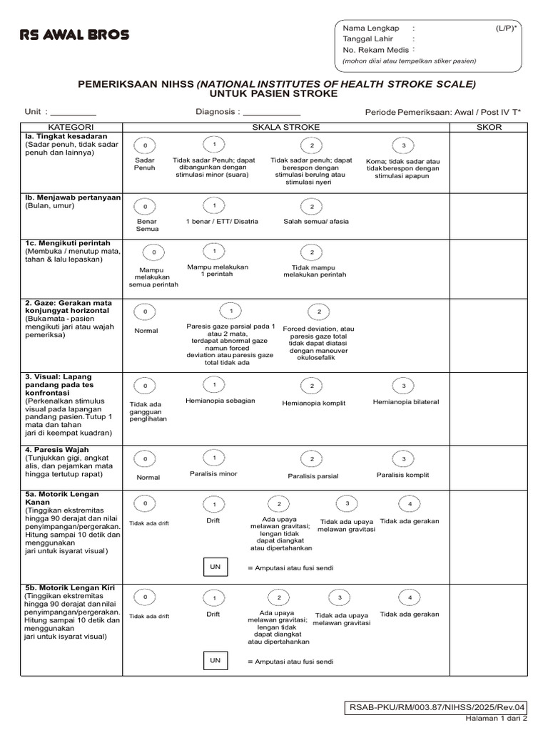 Pemeriksaan Nihss (National Institutes of Health Stroke Scale) 2025 Rev ...