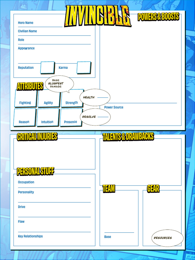 Invincible Character Sheet Fillable | PDF