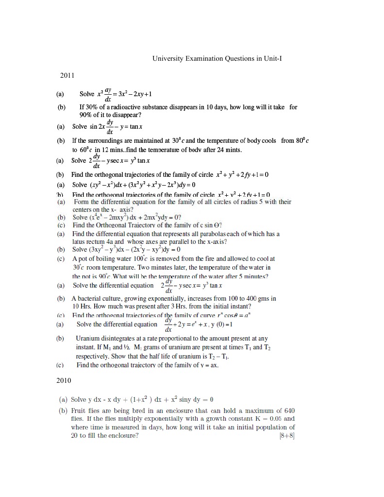 University Exam Questions Unit-I 2011 | PDF