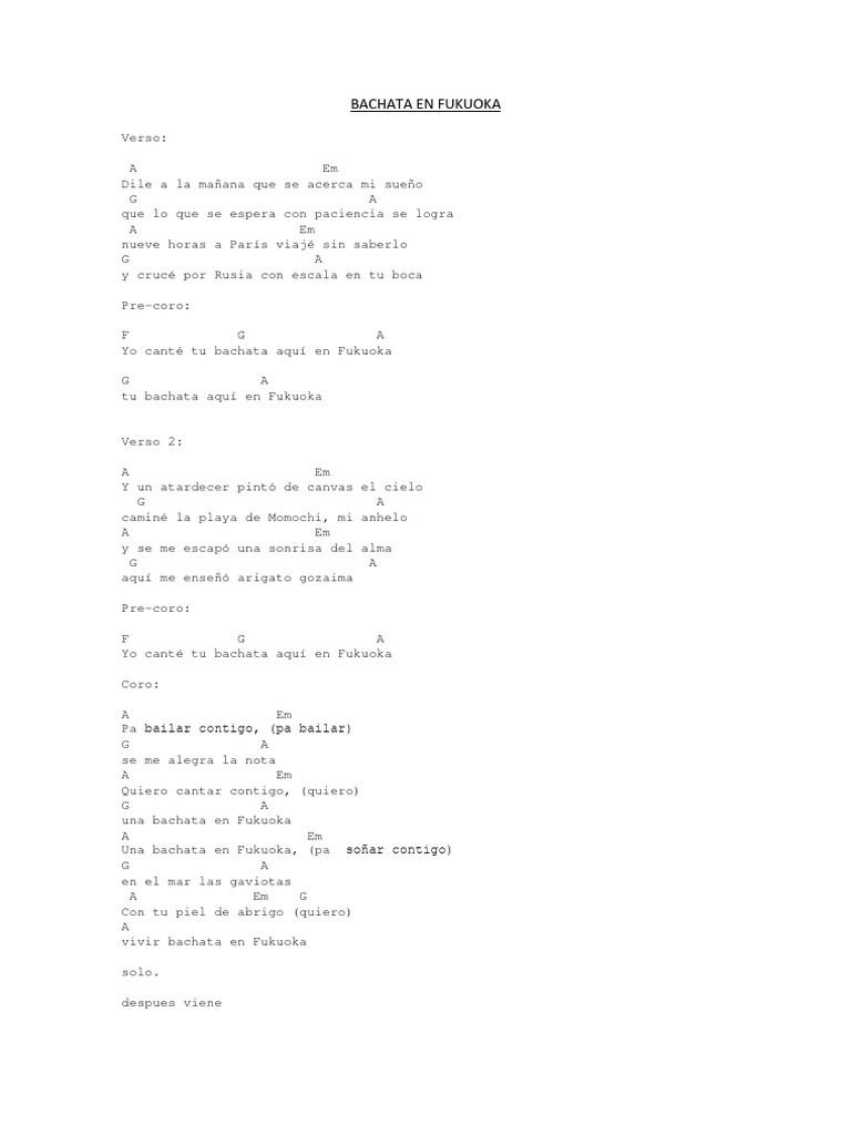 Letras BACHATA | PDF | Amor | Beso