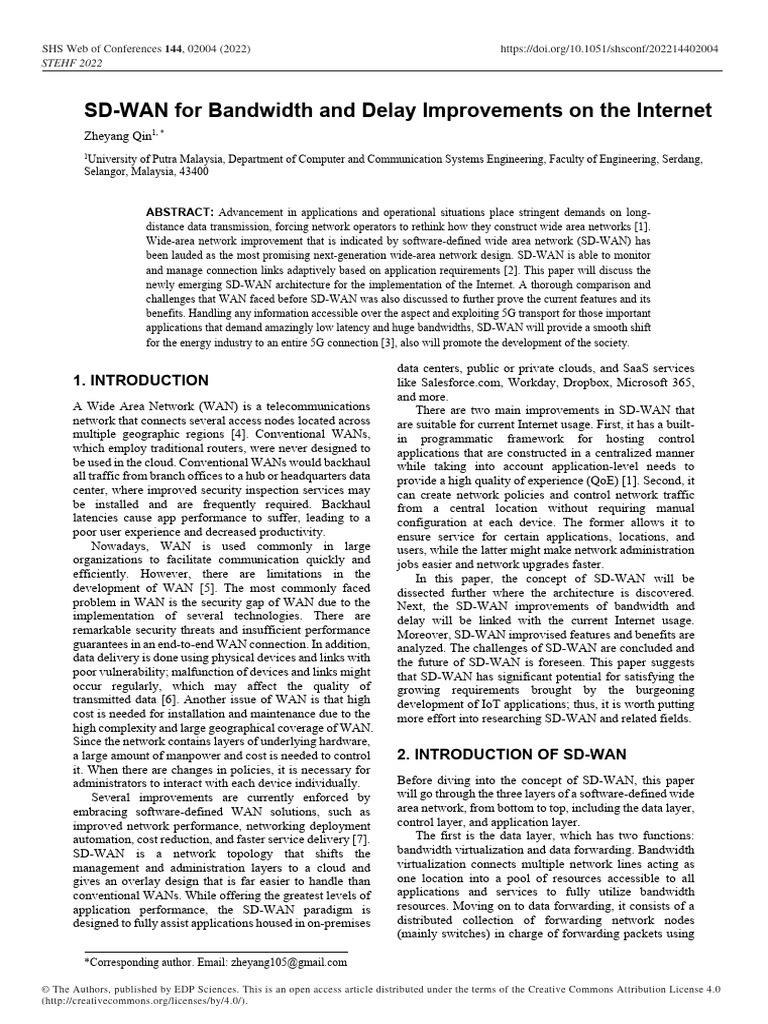 SD-WAN For Bandwidth and Delay Improvements On The | PDF | Computer ...