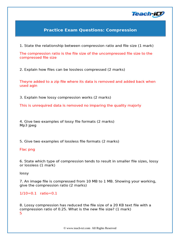 Practice Exam Questions: Compression | PDF
