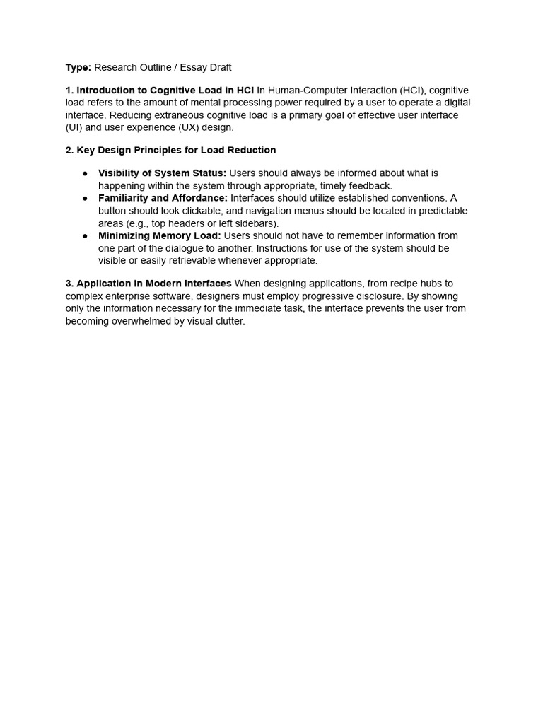 Human-Computer Interaction - Evaluating Cognitive Load in UI Design | PDF