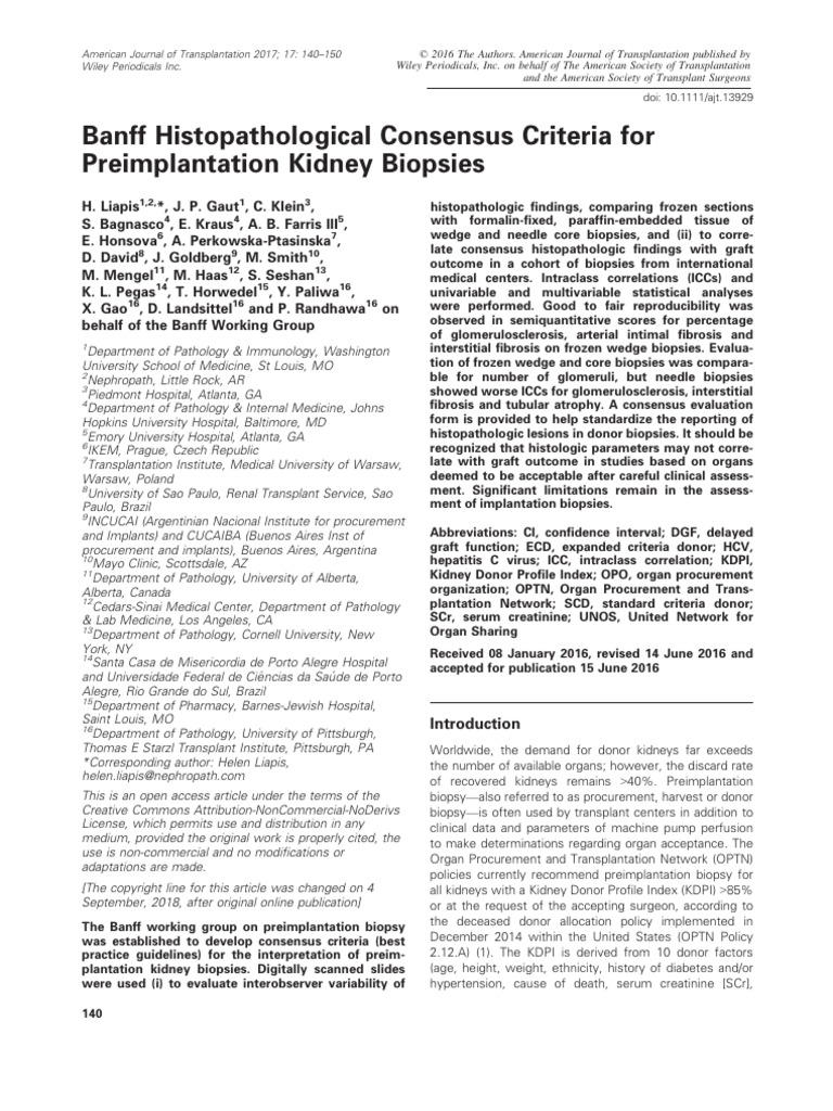 Banff Histopathologic Consensus For Preimplantation BX | PDF | Logistic ...