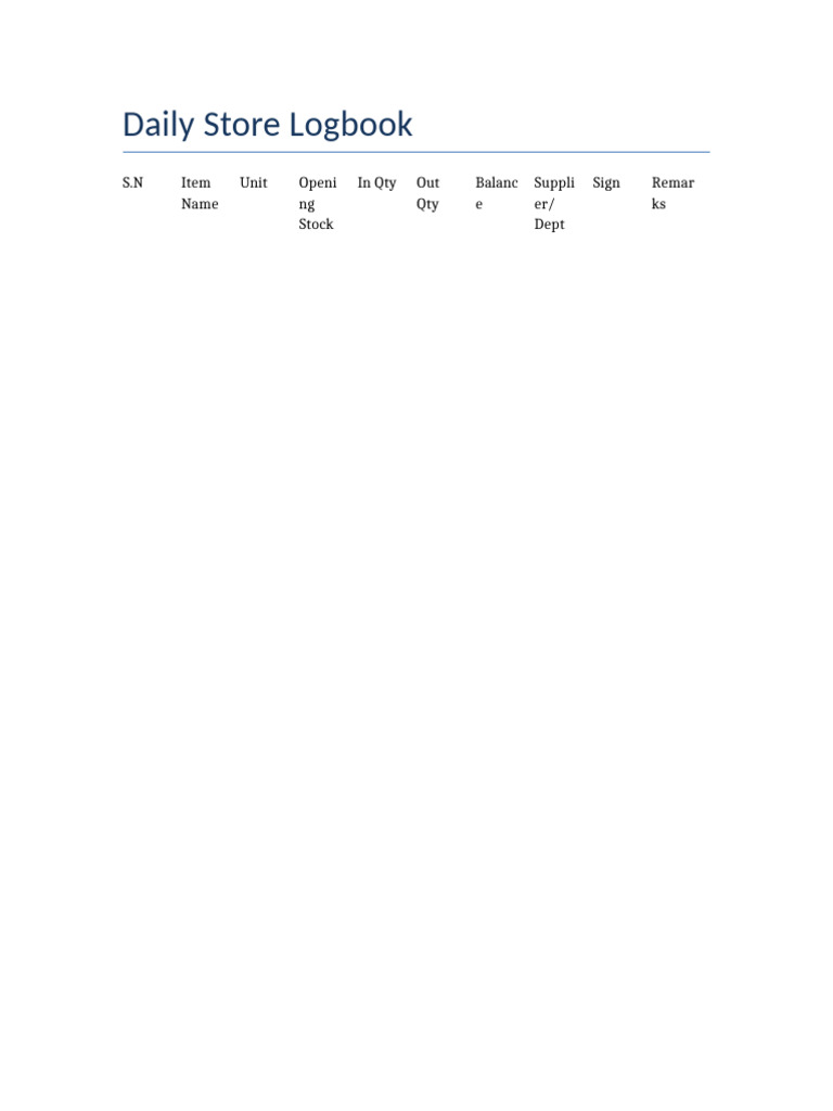 Store Logbook 1 | PDF