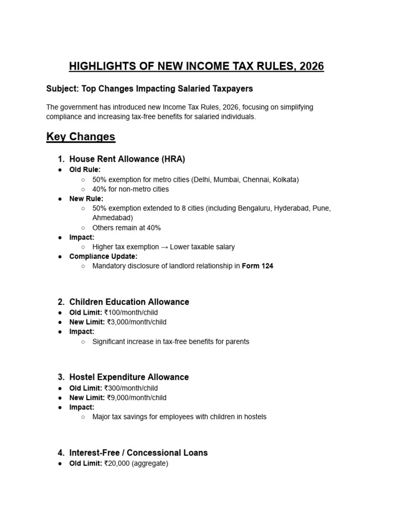 Highlights of New Income Tax Rules, 2026 | PDF | Tax Exemption | Taxes