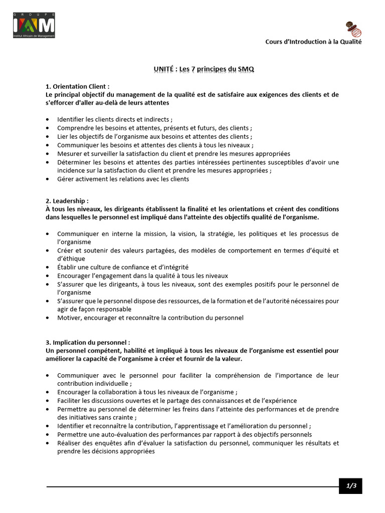 7 Principes SMQ | PDF | Système de management de la qualité