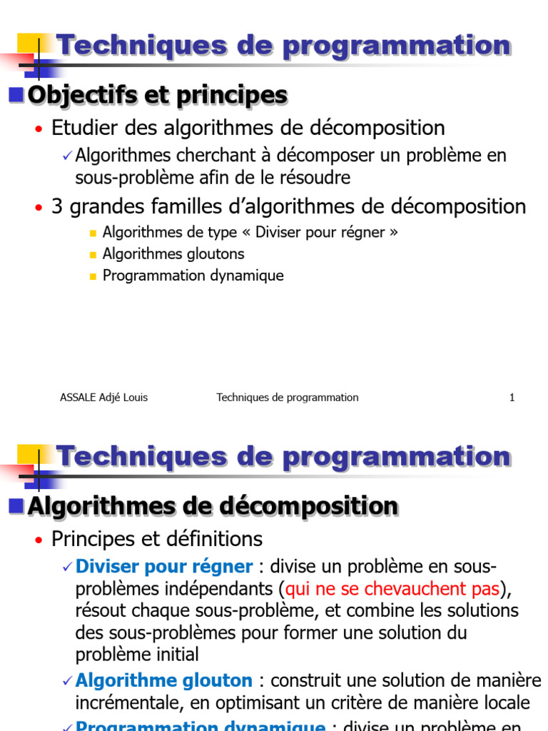 Algorithme Programmation9 Techn Prog | PDF | Programmation dynamique ...