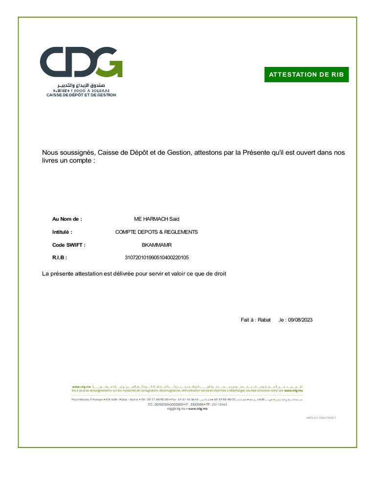 Attestation RIB CDG | PDF