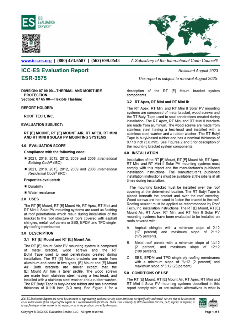 Esr 3575 | PDF | Roof | Building Code