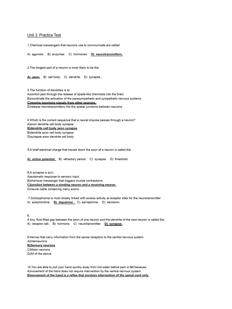 Psychology - Brain Practice Test | PDF | Nervous System | Central ...