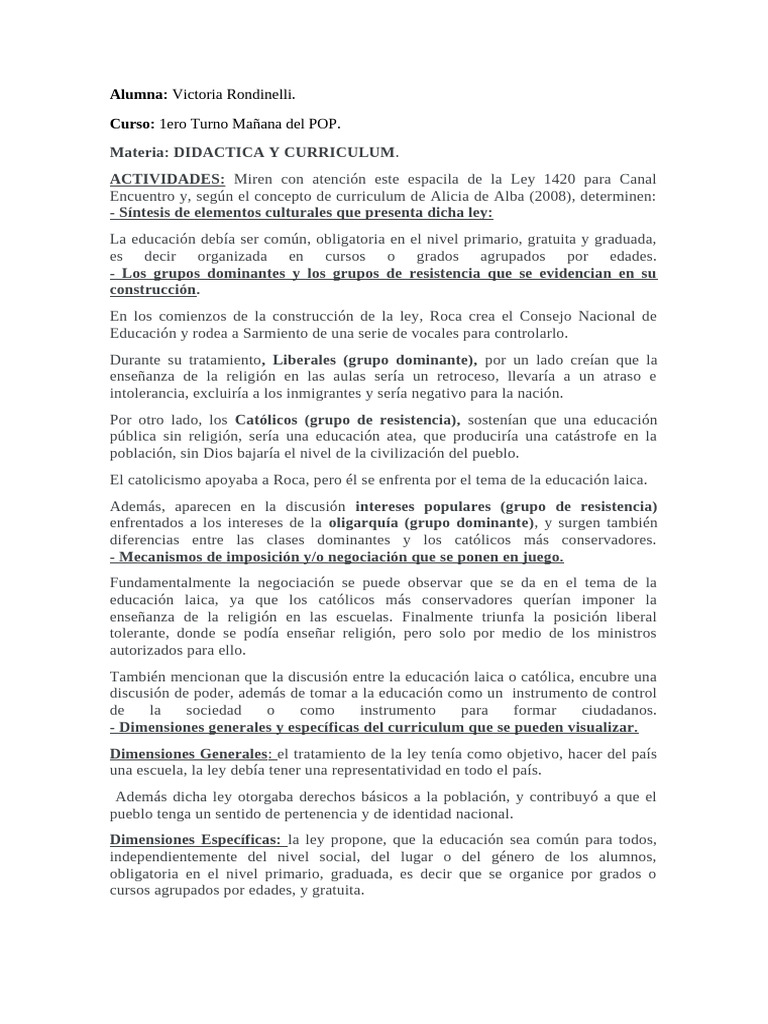 Trabajo Practico Rondinelli | PDF | Plan de estudios | Educación primaria