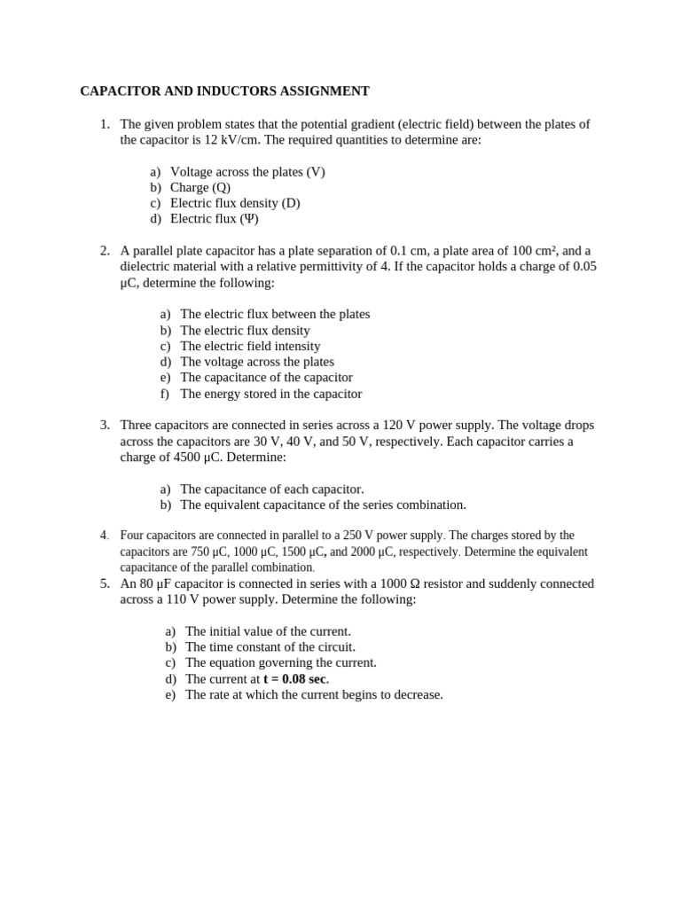 Capacitor and Inductor Assignment | PDF | Capacitor | Series And ...