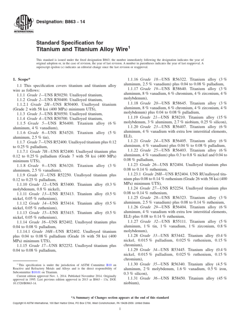 Astm B 863-2014 | PDF | Titanium | Construction