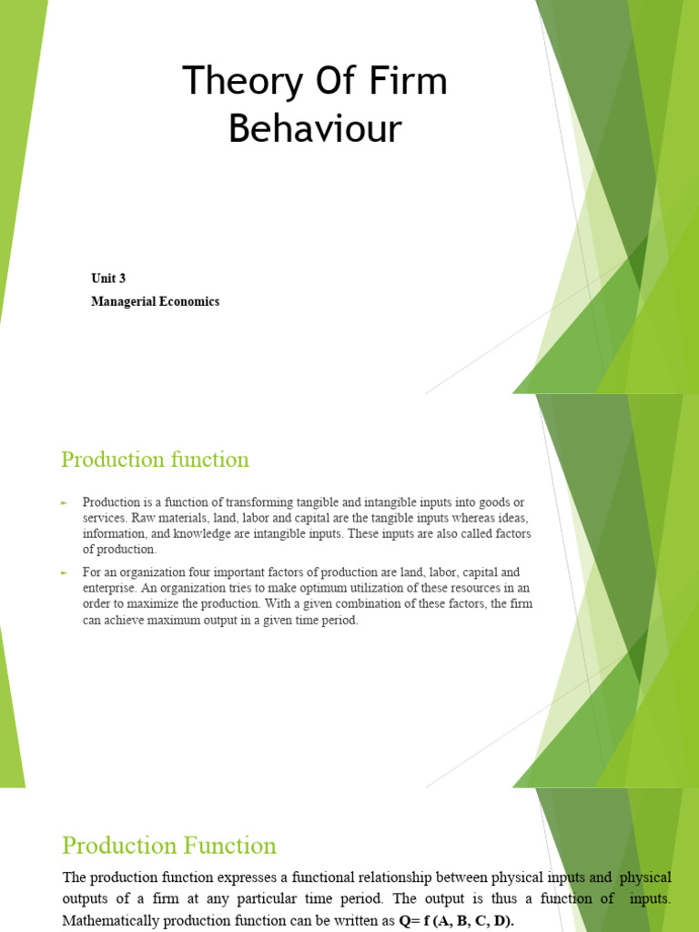 Unit3 The Theory of Firm Behaviour | PDF | Production Function | Labour ...
