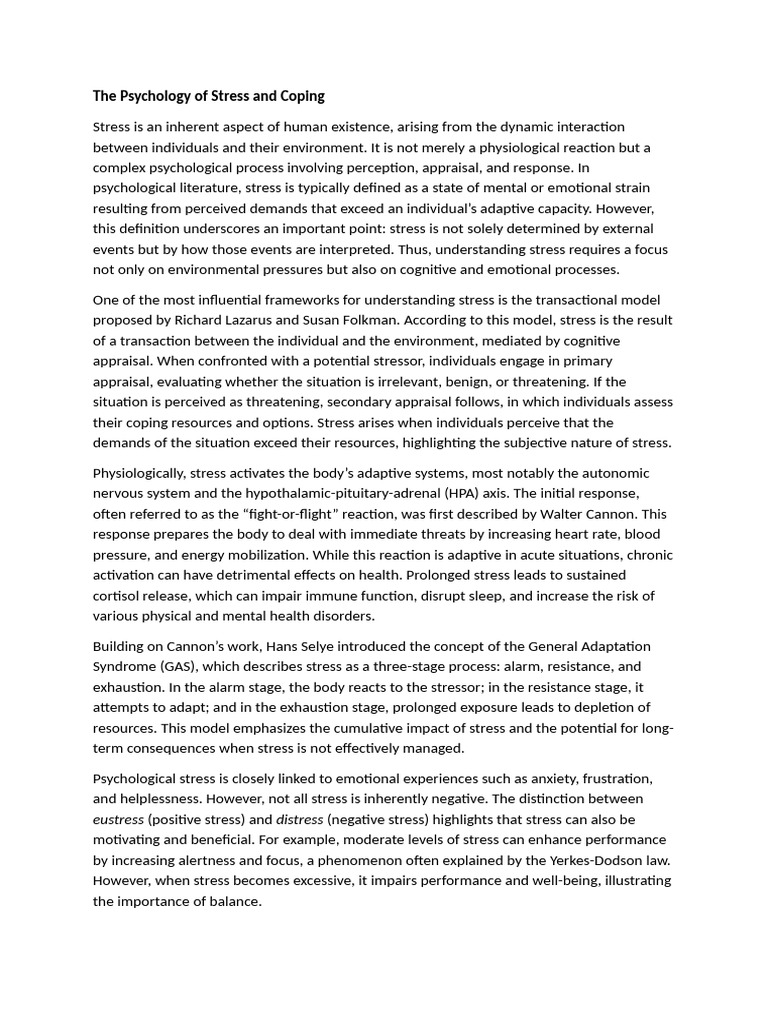 The Psychology of Stress and Coping | PDF | Stress (Biology) | Social ...