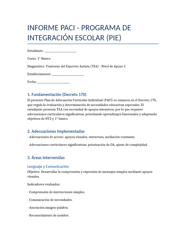 Informe PACI | PDF