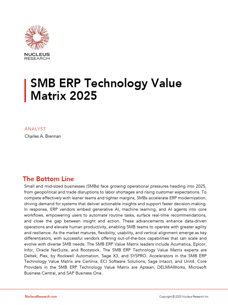 z81 SMB ERP Technology Value Matrix 2025 | PDF | Enterprise Resource ...