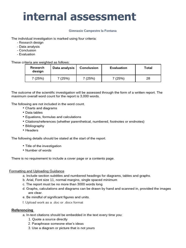 Internal Assessment Markscheme | PDF | Citation | Hazards