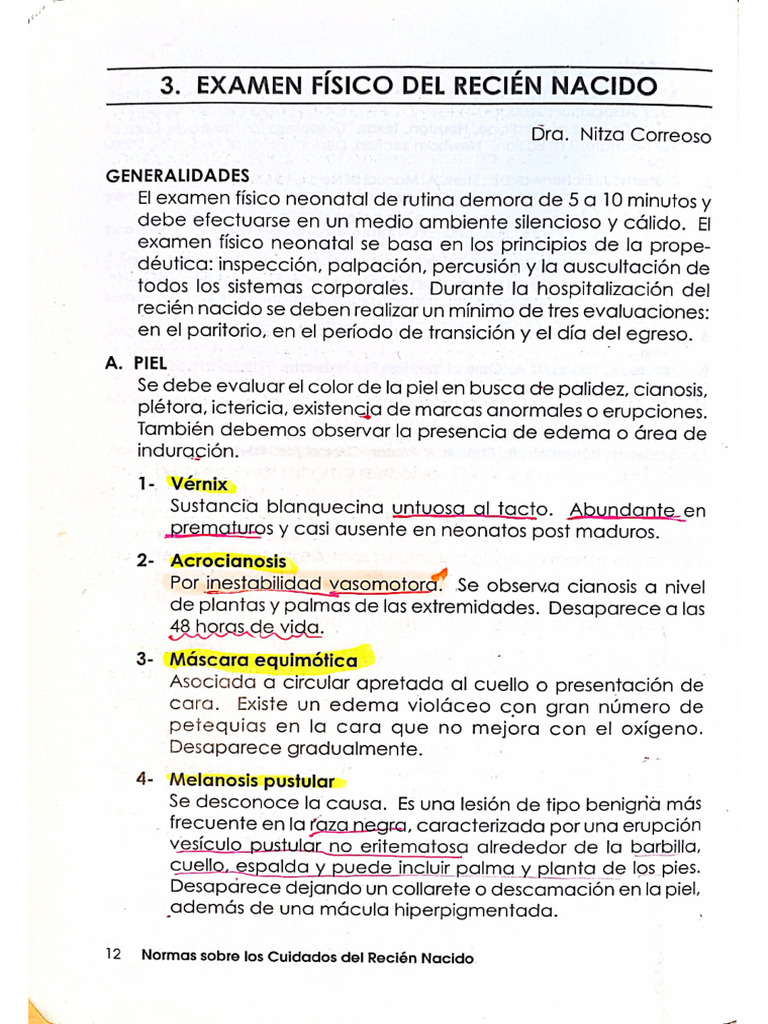 Examen Fisico de RN Normas Neo HDN | PDF