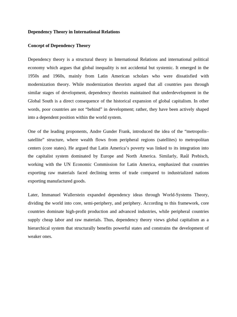 Dependency Theory in International Relations | PDF | World Systems ...