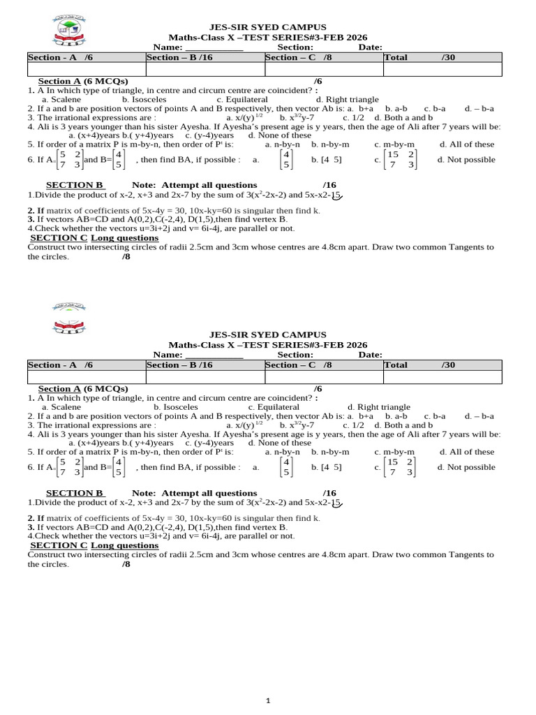 Test Series 3 | PDF | Triangle | Circle