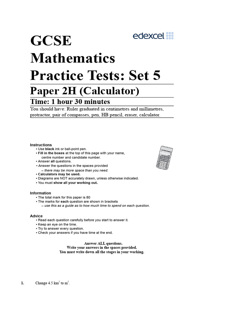Gcse Maths Practice Test Calculator | PDF