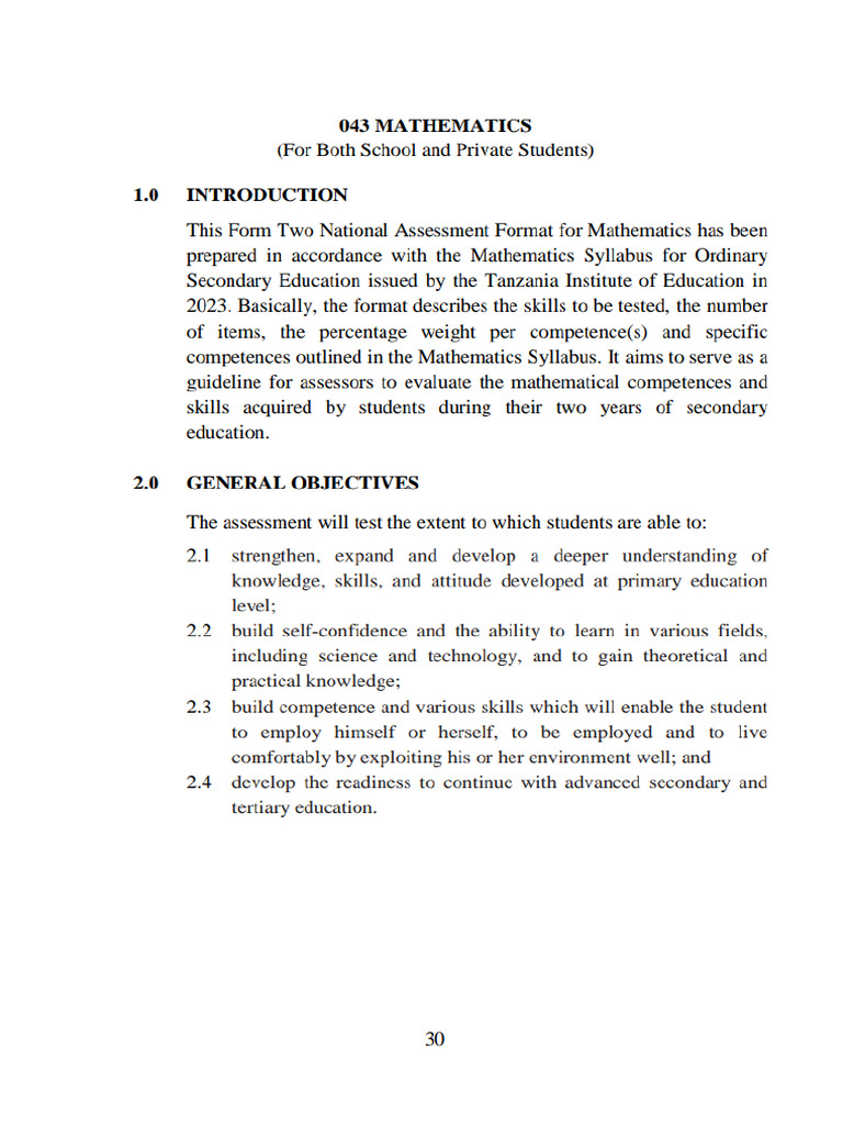 Maths Format Form II - 2026 | PDF