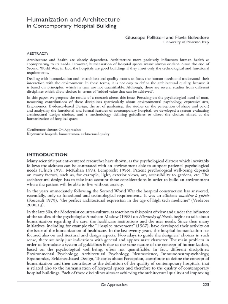 Humanization and Architecture in Contemporary Hospital Building | PDF