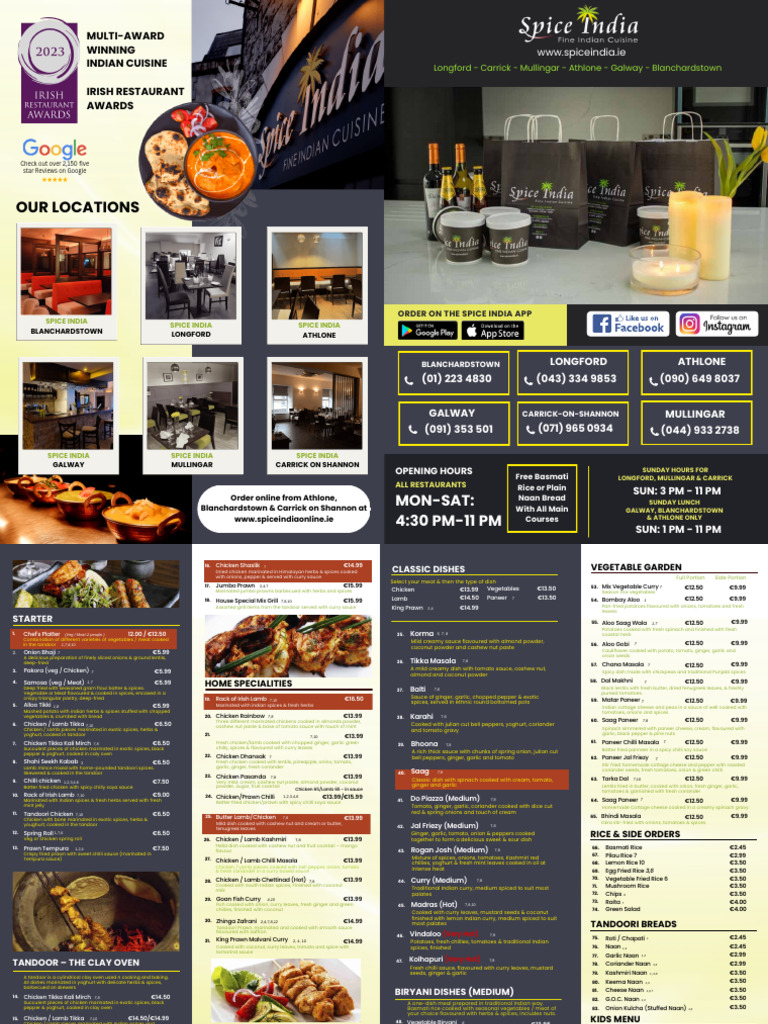 Spice India Main Menu | PDF | Curry | Foods