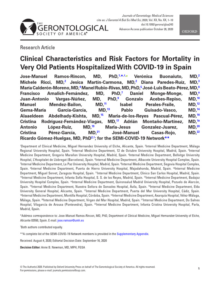 Clinical Characteristics and Risk Factors For Mortality in Very Old ...