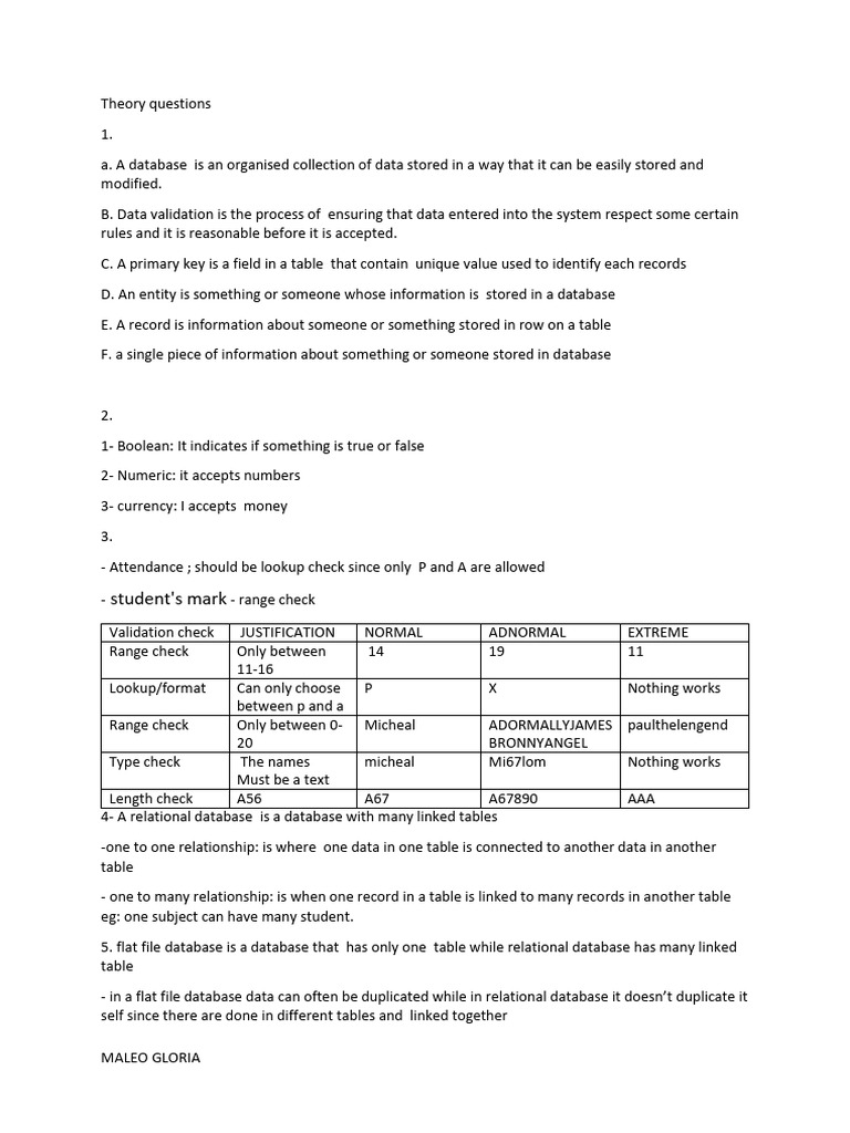 Theory Questions | PDF | Relational Database | Databases