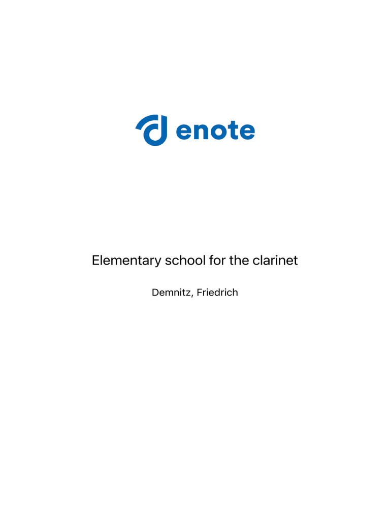 Demnitz, Friedrich Elementary School For The Clarinet | PDF